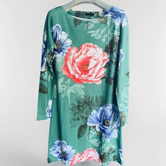 Nally & Millie 🇺🇸 Floral Print Long Sleeve Knit Shift Sweater Dress Tunic M - Picture 1 of 12